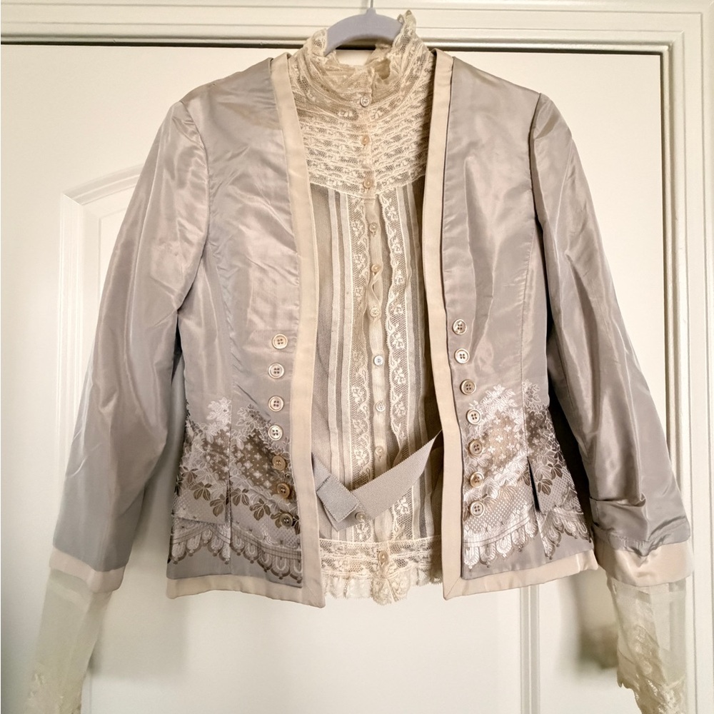 Alexander McQueen Cream Lace Embellished Blazer